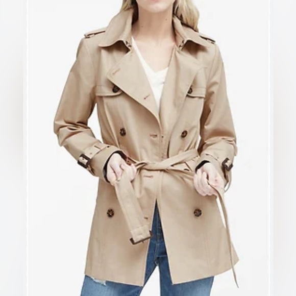 Banana Republic Women Golden Beige Water Resistant Short Trech Coat - Picture 12 of 12